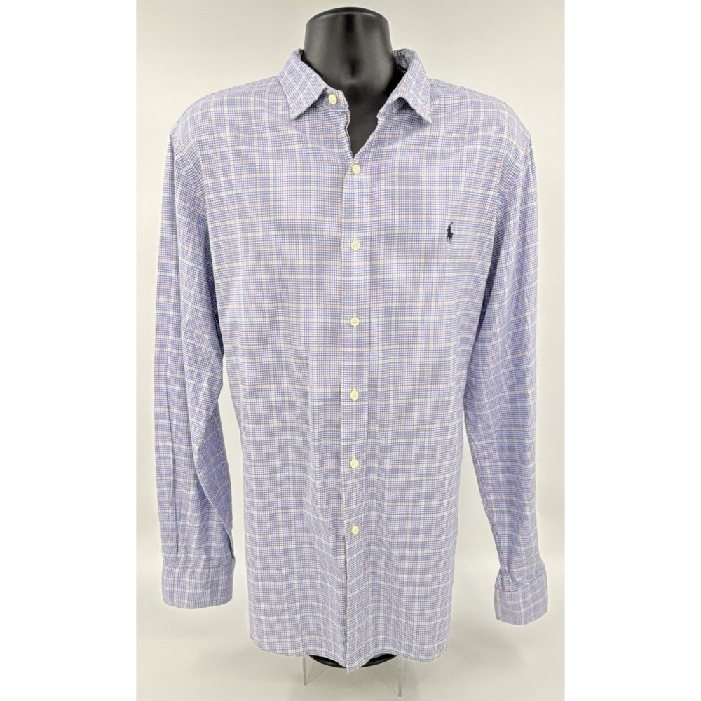 Polo Ralph Lauren Blue & White Multicolor Check Plaid L/S Shirt Men's Size XXL